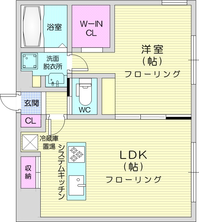 1LDK、エアコン、システムキッチン、ネット無料