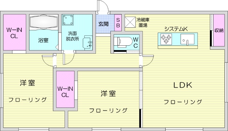2LDK、エアコン、システムキッチン、ネット無料