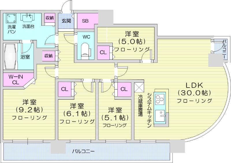 4LDK、システムキッチン、シャワートイレ、追い焚き