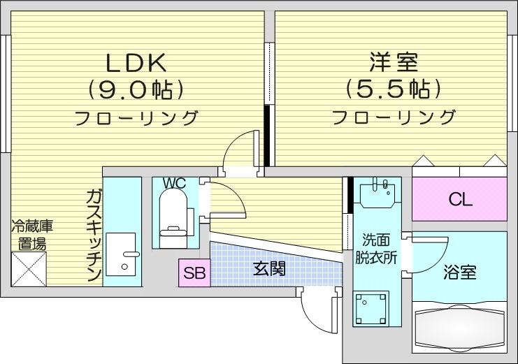 1LDK、灯油暖房、独立洗面台、バストイレ別