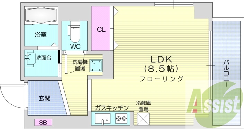 1K、家具家電付き、オートロック、ネット無料、独立洗面台