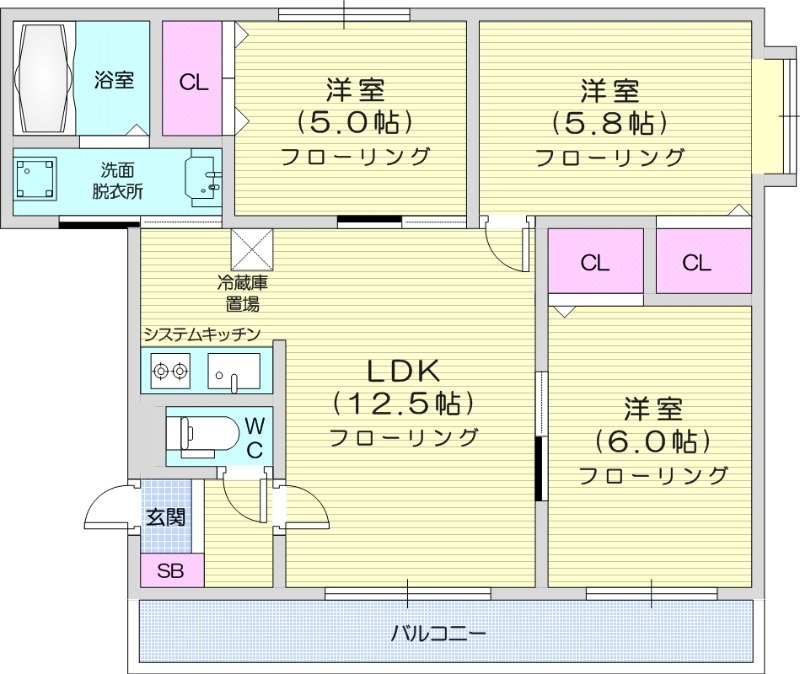3LDK、灯油暖房、ロードヒーティング、システムキッチン