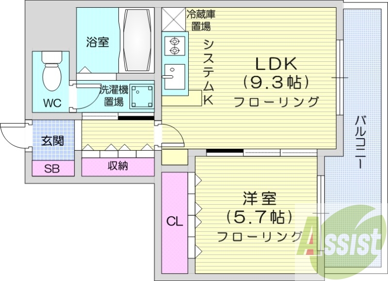 1LDK、都市ガス、分譲、システムキッチン