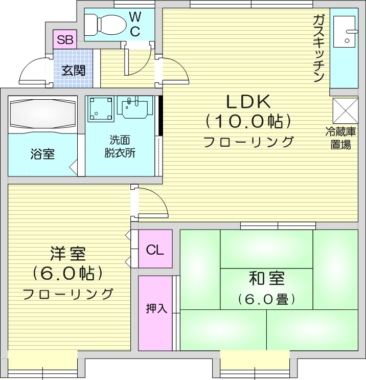 2LDK、ペット相談可、トランクルーム、灯油暖房