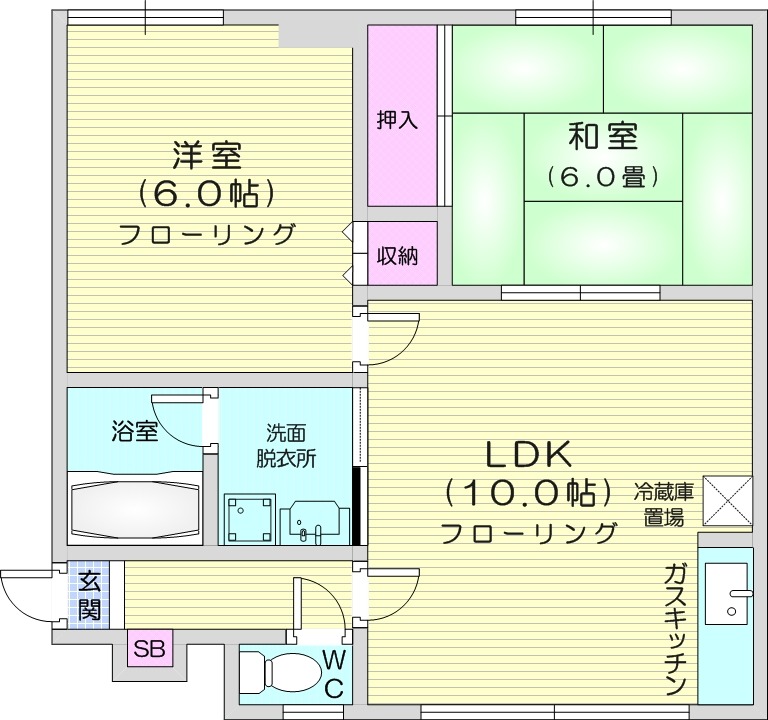 2LDK、トランクルーム、洗髪洗面化粧台