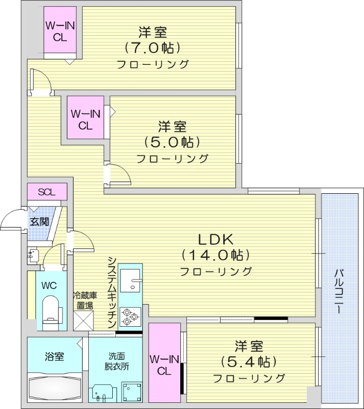 3LDK、エアコン、都市ガス、ペット飼育可能