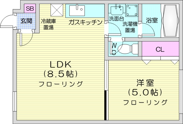 1LDK、灯油暖房、角部屋、シャンプードレッサー