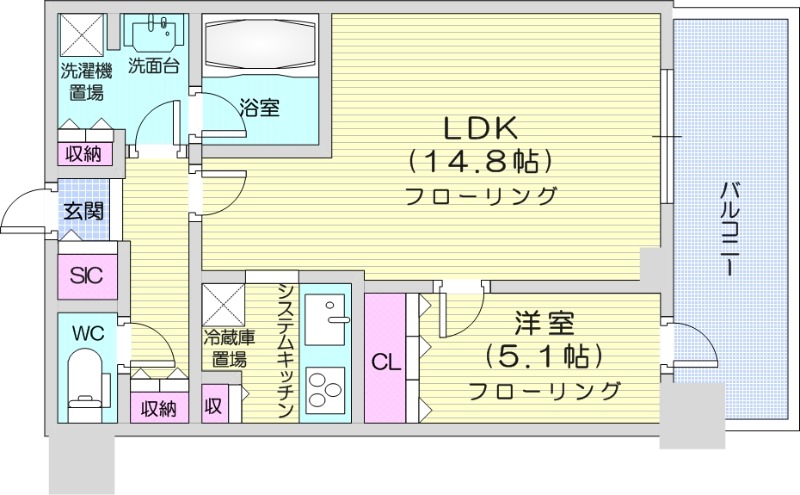 1LDK、システムキッチン、シャワートイレ、追い焚き