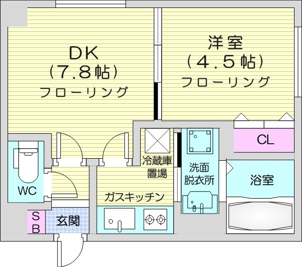 1LDK、バルコニー、独立洗面台、エアコン