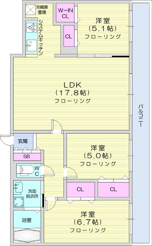 3LDK、都市ガス、エアコン、オートロック