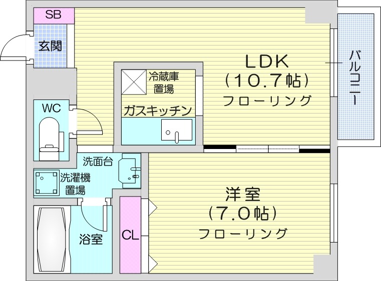 1LDK、灯油FF暖房、クローゼット、独立洗面台