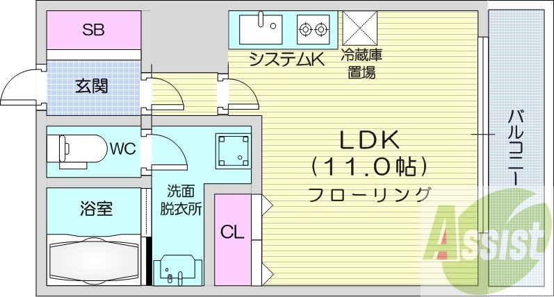 1K、家具家電付き、オートロック、ネット無料、独立洗面台
