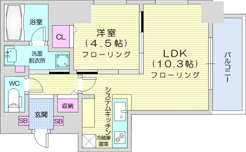 1LDK、システムキッチン、追い焚き、クローゼット、エアコン