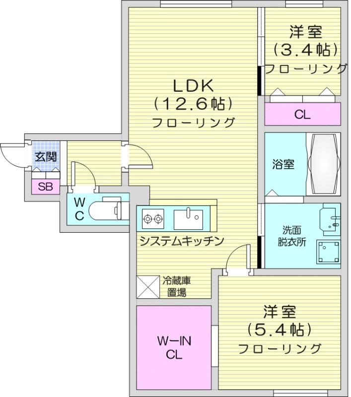 2LDK、エアコン、ガスリミット、システムキッチン