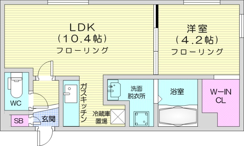 1LDK、エアコン、ガスリミット、システムキッチン