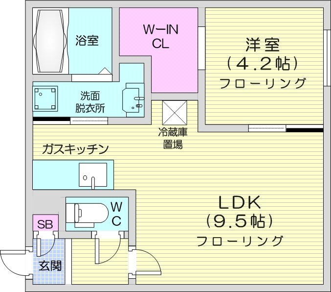 1LDK、エアコン、ガスリミット、システムキッチン