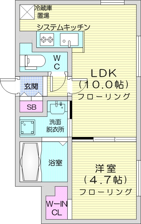 1LDK、エアコン、ガスリミット、システムキッチン