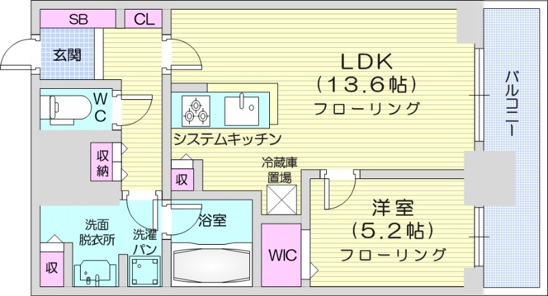 1LDK、システムキッチン、シャワートイレ、追い焚き