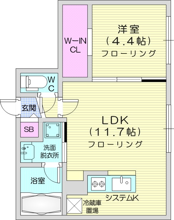 1LDK、エアコン、システムキッチン、ネット無料