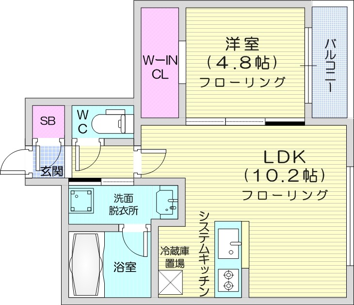 1LDK、エアコン、システムキッチン、ネット無料
