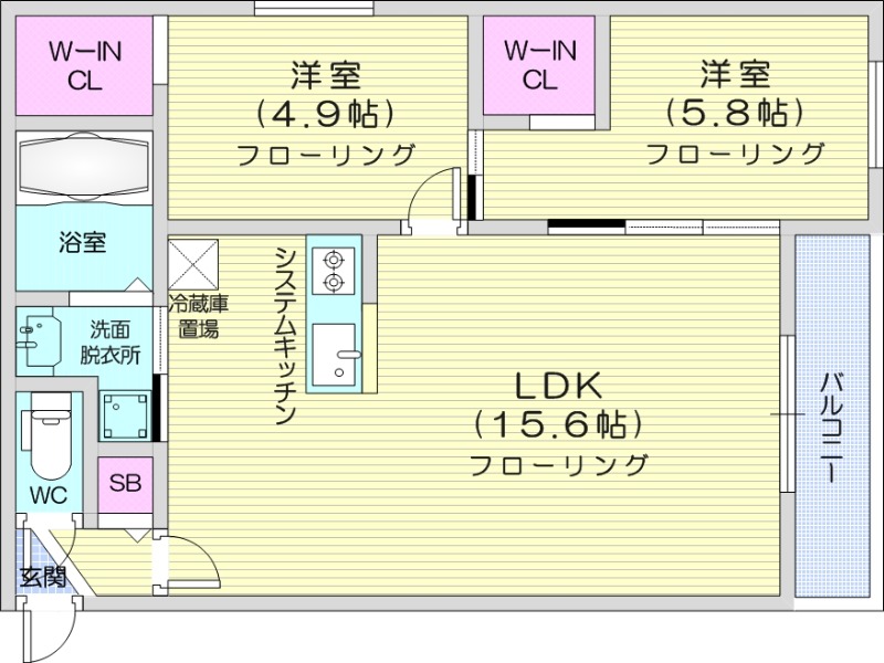 2LDK、エアコン、システムキッチン、ネット無料
