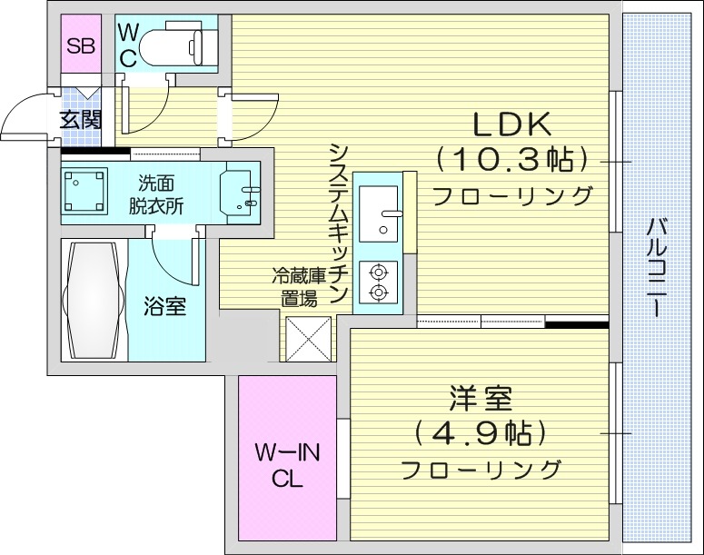 1LDK、エアコン、システムキッチン、ネット無料