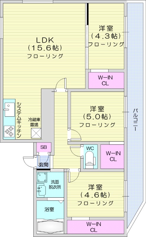 3LDK、エアコン、システムキッチン、ネット無料
