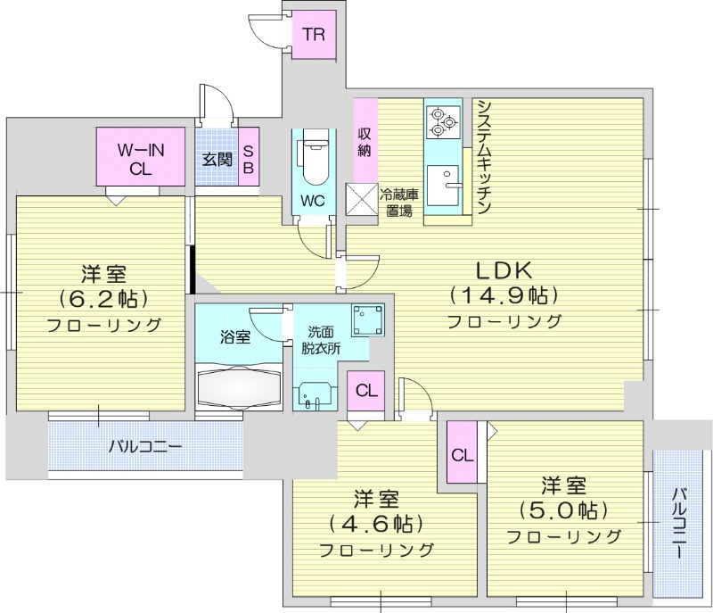 3LDK、都市ガス、エアコン、ペット可、エレベーター