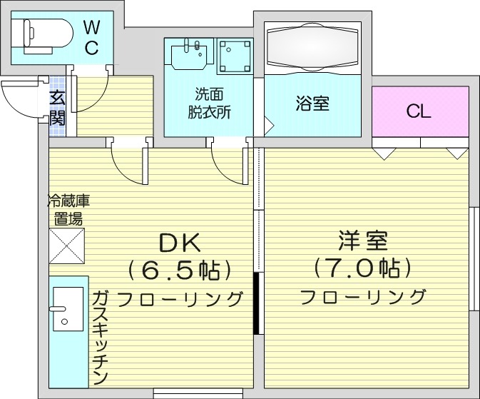 1DK、バストイレ別、灯油FF暖房、モニターホン
