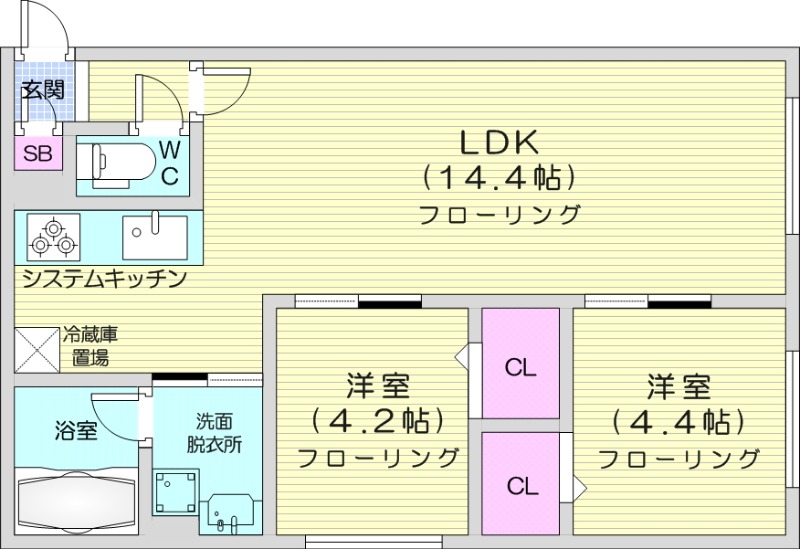 2LDＫ、システムキッチン、エアコン、ネット無料
