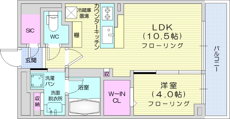 1LDK、分譲マンション、都市ガス、ウォークインクローゼット