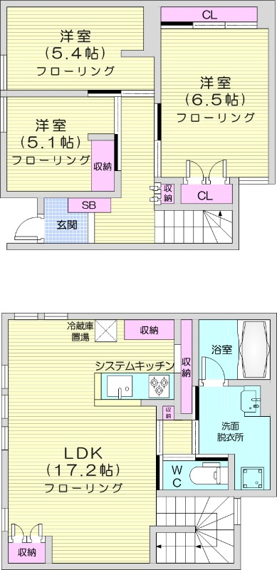 3LDK、エアコン、都市ガス、システムキッチン
