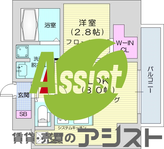 1LDK、エアコン、システムキッチン、床暖房