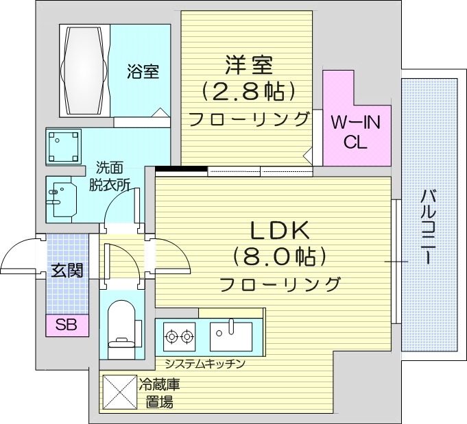 1LDK、エアコン、システムキッチン、床暖房