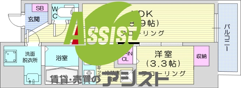 1LDK、エアコン、システムキッチン、床暖房