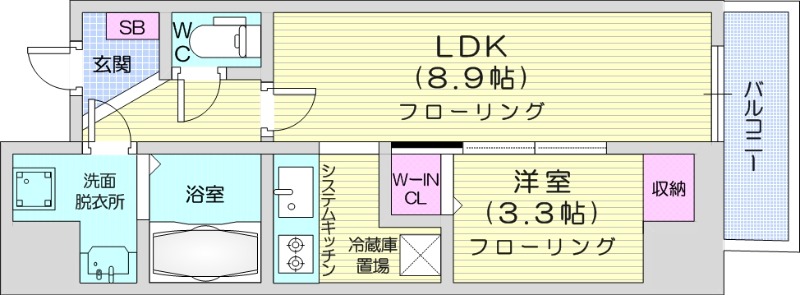 1LDK、エアコン、システムキッチン、床暖房