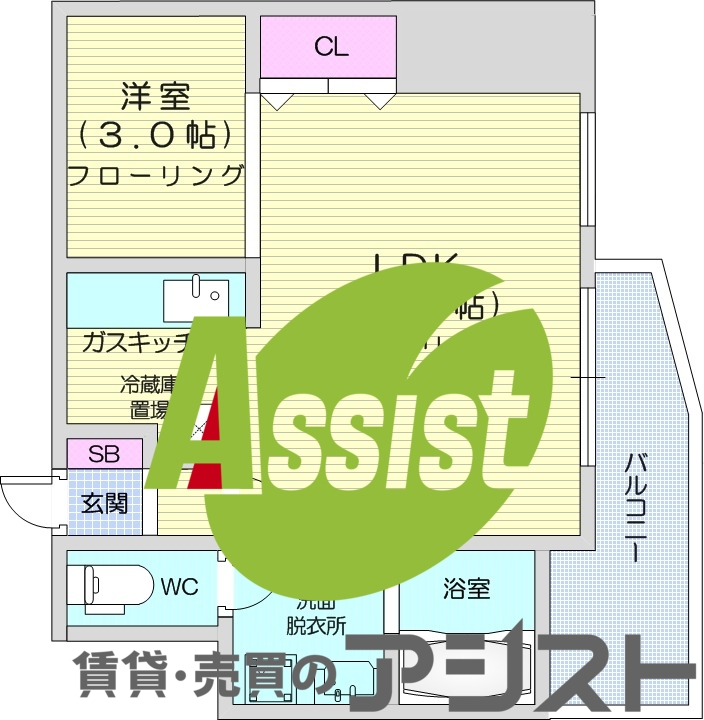 1LDK、都市ガス、オートロック、光ファイバー