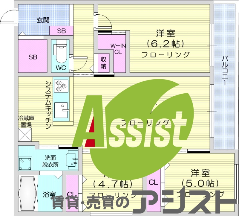 3LDK、エアコン、都市ガス、システムキッチン