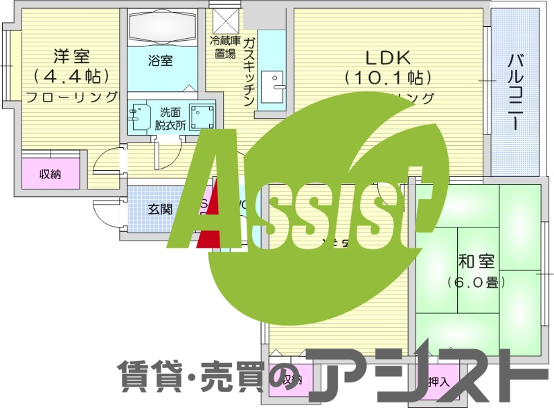 3LDK、バストイレ別、独立洗面台、室内洗濯機置場