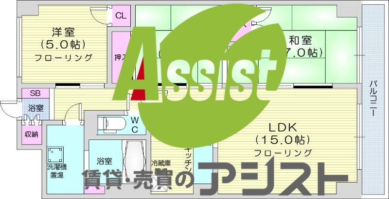 3LDK、エアコン、都市ガス、オートロック、バルコニー