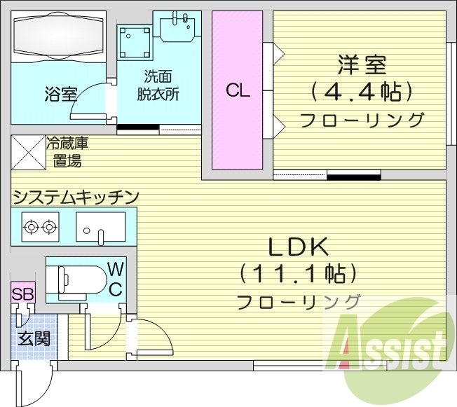 1LDＫ、システムキッチン、エアコン、ネット無料