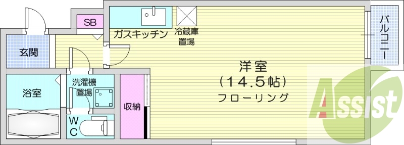 ワンルーム、エアコン、オートロック、ネット使用料不要