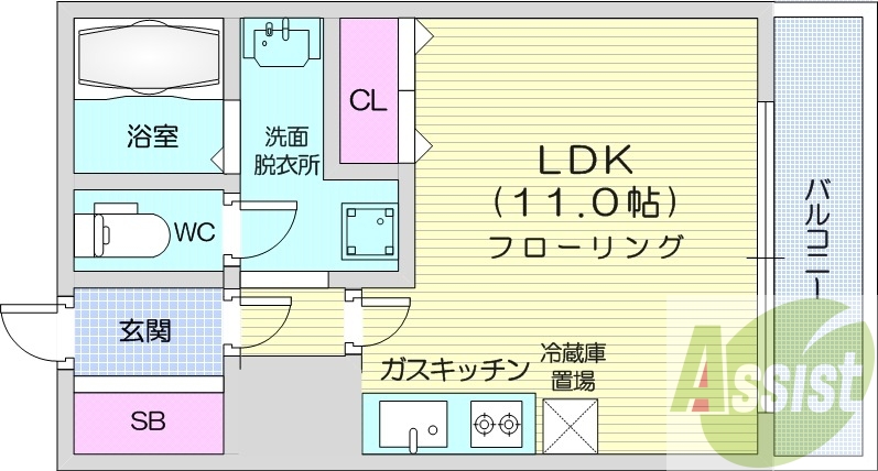 1K、家具家電付き、オートロック、ネット無料、独立洗面台