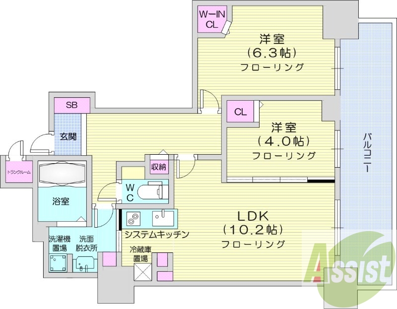 2LDK、システムキッチン、追い焚き、クローゼット、エアコン