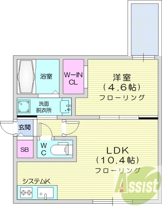 1LDK、都市ガス、エアコン、システムキッチン