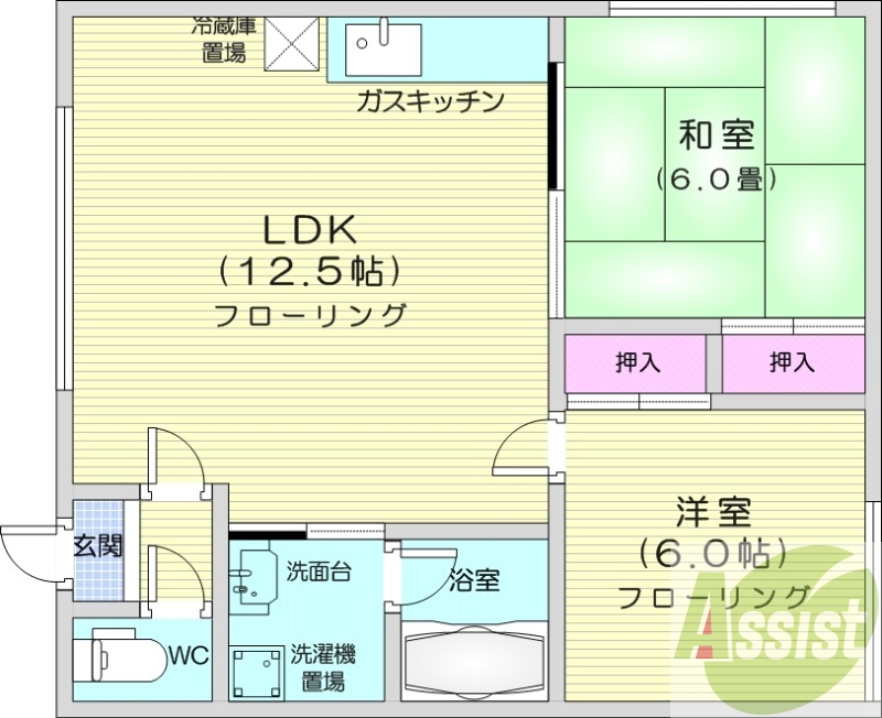 2LDK、灯油ボイラー、シャワートイレ、独立洗面化粧台