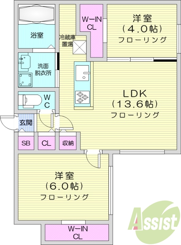 2LDK、エアコン、都市ガス、エレベーター