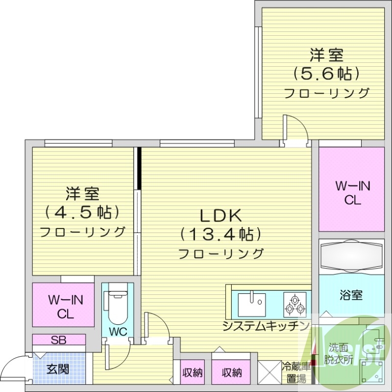 2LDK、エアコン、都市ガス、エレベーター