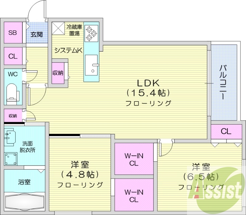 2LDK、エアコン、都市ガス、エレベーター
