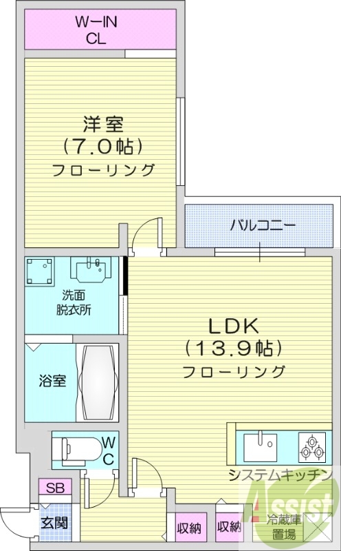 1LDK、エアコン、都市ガス、エレベーター
